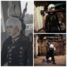 Manteau noir double boutonnage avec boutons argentés et broderies fines pour costume cosplay femme nier automata yorha n°2