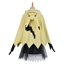 Costume mimiqui pokemon adulte jaune avec capuche, éclair noir, patches yeux et jupe à volants en tulle pour soirées déguisées