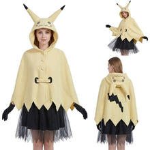 Cape à capuche jaune thème pikachu avec motif éclairs noirs et ourlet festonné costume mimiqui pokemon adulte soirées déguisées