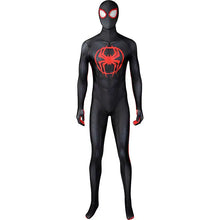 Costume spiderman super en tissu texturé noir et rouge miles morales pour super-héros marvel officiel