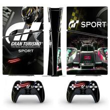 Console ps5 slim digital noire et or avec autocollants course automobile brillants de casques et voitures de sport