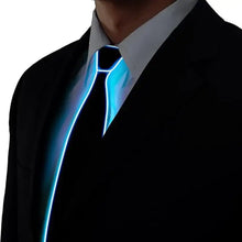 Cravate lumineuse de fête modèle A noire avec fil électroluminescent et clignotement lent bleu lumineux