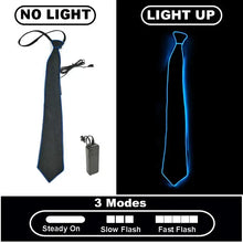 Cravate lumineuse de fête modèle A avec tissu noir texturé, fil électroluminescent bleu et télécommande clignotement lent