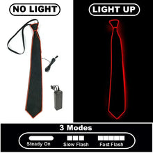 Cravate lumineuse de fête modèle A noire à fil électroluminescent rouge avec trois modes dont clignotement lent