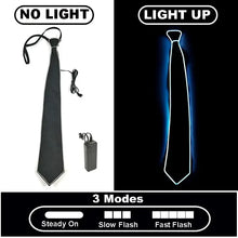 Cravate lumineuse de fête modèle A noire à surface texturée avec fil électroluminescent et modes clignotement lent