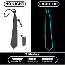 Cravate lumineuse de fête modèle A noire élégante en fil électroluminescent avec clignotement lent bleu vibrant