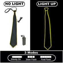 Cravate lumineuse noire à fil électroluminescent jaune avec clignotement lent pour fête et costume