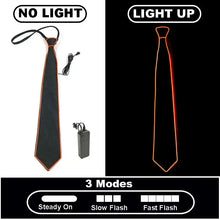 Cravate lumineuse modèle A avec fil électroluminescent orange clignotement lent et télécommande pour trois modes