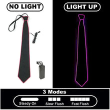 Cravate lumineuse noire à led avec bord rose lumineux en fil électroluminescent et mode clignotement lent