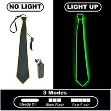 Cravate lumineuse de fête modèle a noire avec fil électroluminescent vert néon et clignotement lent à trois modes