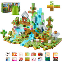 Ensemble cubes magnétiques château de forêt avec cubes colorés pixelisés pour motricité fine et déguisement carnaval