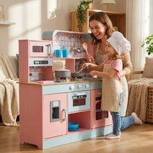 Pastel rose et bleu cuisine en bois enfant succebuy avec micro-ondes, four, évier, plaques et accessoires annoncés