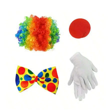 Kit daccessoires de clown avec perruque bouclée arc en ciel multicolore pour fête costumée et déguisement carnaval