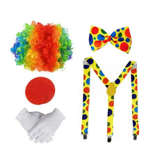 Kit d’accessoires de clown avec perruque bouclée arc-en-ciel pour fête costumée ou déguisement carnaval