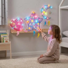 Kit d’art 3d jouet lumineux avec fils colorés et led multicolores en forme d’étoile avec plumes suspendues et instructions étape