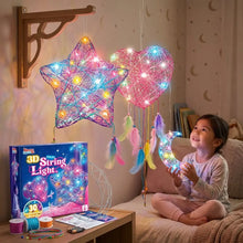 Kit dart 3d jouet lumineux avec fils colorés et led multicolores en forme détoile et cœur avec plumes suspendues et instructions étape