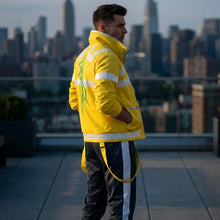 Veste réfléchissante jaune vif avec bandes blanches et détails verts pour costume cosplay david cyberpunk edgerunners