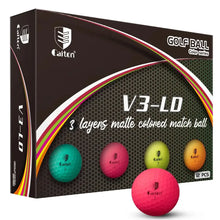 Lot de trois balles de golf mates couleur vive caiton v3-ld à trois couches rose teal vert citron orange