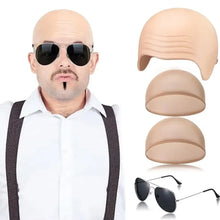 Lot de 4 bonnets effet crâne chauve en silicone beige avec barbe et lunettes pour costume halloween