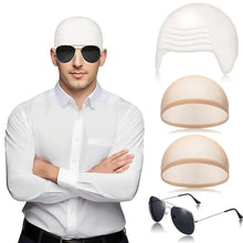 Lot de 4 bonnets effet crâne chauve blanc en tissu extensible avec texture côtelée pour un port confortable