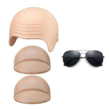 Beige silicone bonnet effet crâne chauve avec rainures texturées et doublure en maille lot de 4 bonnets effet chauve