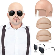 Lot de 4 bonnets effet crâne chauve réalistes avec goatee et lunettes pour costume halloween ou cosplay
