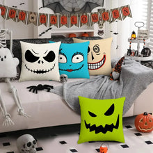Lot de 4 housses de coussin halloween 45x45 cm vert citron avec visage citrouille noir pour déguisement carnaval et magasins de jouets