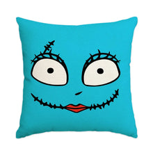 Lot de 4 housses de coussin halloween 45 × 45 cm turquoise avec visage cartoon pour magasins de jouets et déguisement carnaval