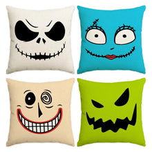 Lot de 4 housses de coussin halloween 45x45 cm en tissus crème bleu beige vert avec visages brodés pour magasins de jouets