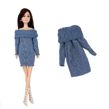 Lot de 4 robes-pulls bleues aspect tricoté pour poupée 30 cm idéal pour garde-robe miniature déguisement carnaval