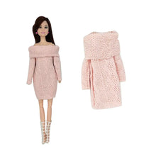 Robe-pull rose tricotée pour poupée 30 cm dans lot de 4 pour garde-robe miniature et déguisement carnaval