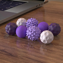 Lot de 8 balles sensorielles magnétiques en silicone de couleur violette et blanche avec textures variées pour massage