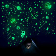Lot de 849 stickers phosphorescents étoiles et planètes verts avec fusée et astronaute pour décoration murale espace