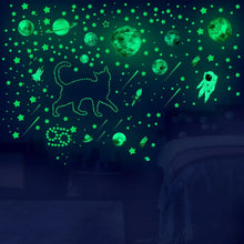 Lot de 849 stickers phosphorescents étoiles et planètes verts avec fusées astronaute et silhouette de chat pointillée