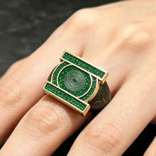 Bague à emblème de cosplay à emblème de lanterne en métal doré avec design émaillé vert ajustable