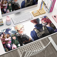 Tapis de souris xxl académie de super-héros avec bords cousus et finition brillante présentant personnages anime dynamiques