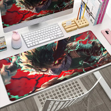 Tapis de souris xxl académie de super-héros rouge et vert avec illustration dynamique et bords cousus