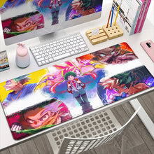 Tapis de souris xxl académie de super-héros à bords cousus avec illustration colorée d’izuku midoriya et personnages animés sur surface brillante