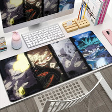 Tapis de souris xxl académie de super-héros avec bords cousus et finition brillante en noir blanc bleu et rouge