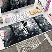 Tapis de souris xxl académie de super-héros noir et gris avec illustration dynamique et bords cousus brillants