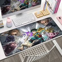 Tapis de souris xxl académie de super-héros avec bords cousus et personnages animés aux effets lumineux sur fond sombre