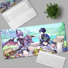 Tapis de souris xxl aventuriers fantastiques avec illustration anime colorée de deux personnages en pique-nique