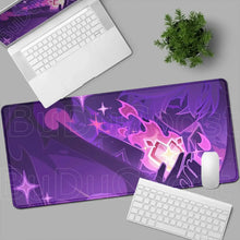 Tapis de souris xxl aventuriers fantastiques avec design anime violet et rose et effets lumineux dynamiques