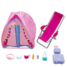 Set de camping miniature en plastique rose avec côtés en filet et guirlande décoration pour campement miniature