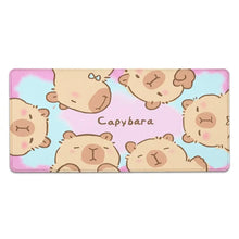 Tapis de souris xxl capybara antidérapant avec dégradé pastel rose et bleu et capybaras beiges mignons