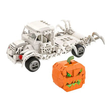Jeu de construction carrosse citrouille en briques lego orange avec tige verte et yeux lumineux pour décoration halloween