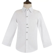 Chemise blanche à manches longues avec col classique et boutons argentés pour costume de cérémonie garçon à carreaux