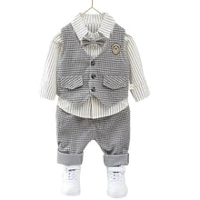 Ensemble de cérémonie garçon avec chemise gilet gris et blanc à carreaux, pantalon assorti, tailles proposées