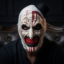 Masque de clown terrifiant en latex halloween blanc avec taches de sang rouge et sourire large en taille unique