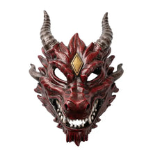 Masque de dragon en latex halloween taille unique rouge avec cornes argentées et emblème doré pour déguisement carnaval